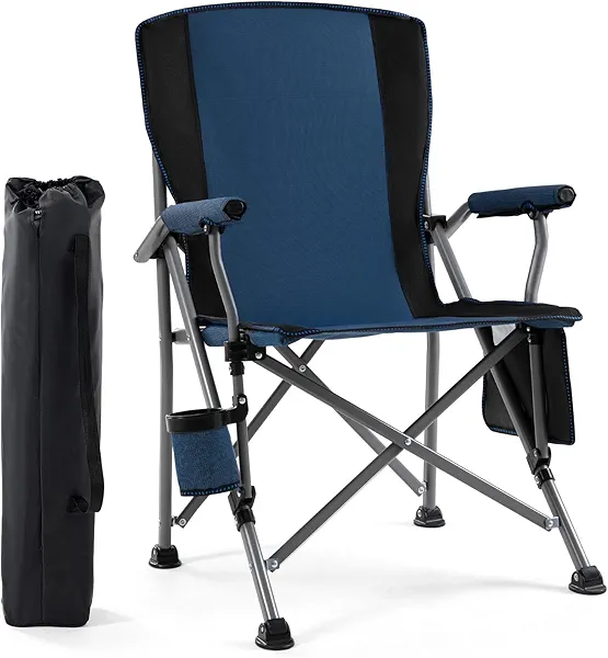 Camping Chair for Adults,Portable Folding Lawn Chair for Outside,Heavy Duty Camping Chair Support up to 330lbs,Collapsible Outdoor Beach Chair with Cup Holder(Navy Blue)