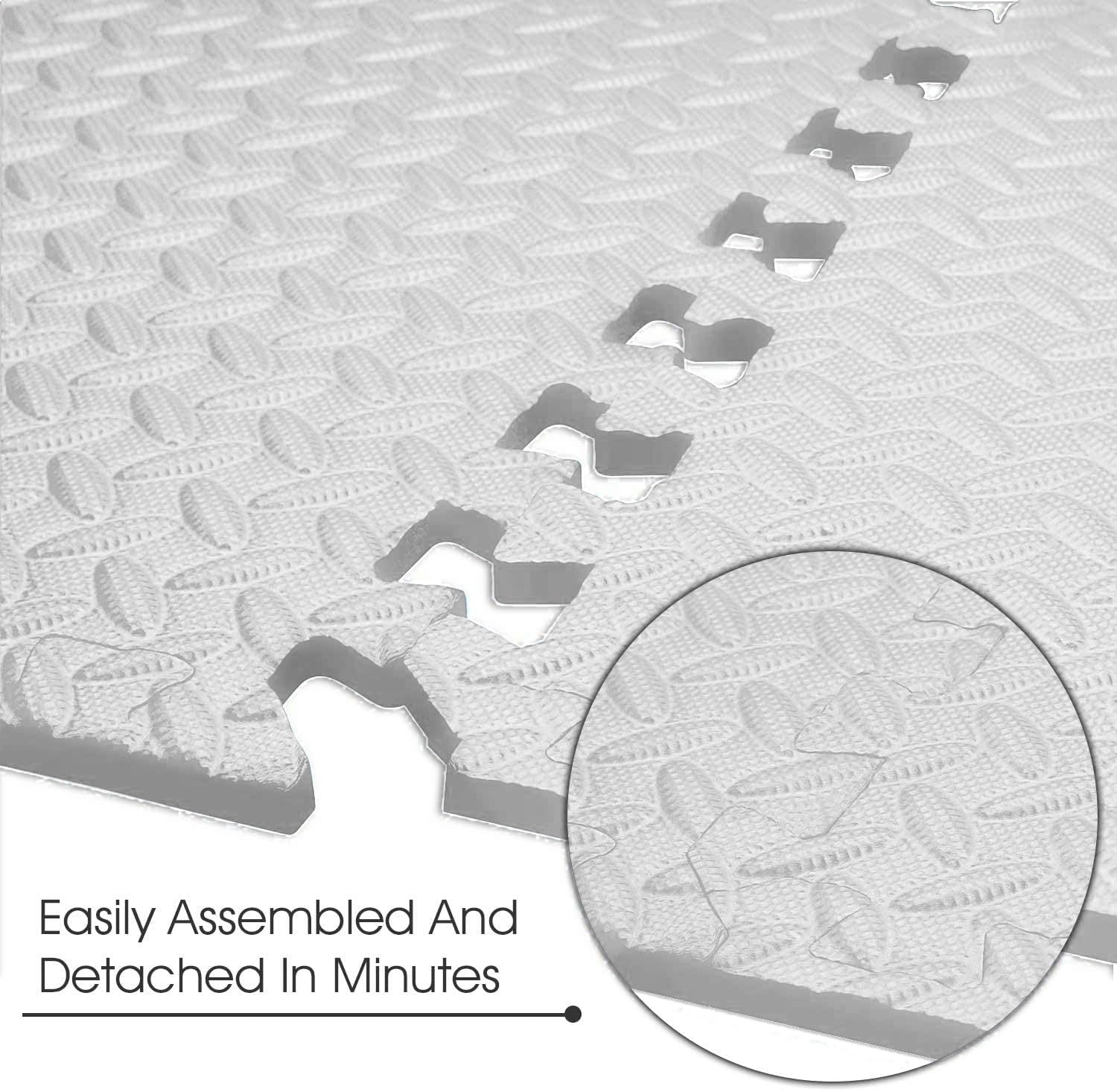 GSQUARE Fitness Puzzle Mat, Gym Floor Mat, Exercise Mat, EVA Foam Interlocking Tiles, Protective Flooring for Gym Equipment and Workouts, 12mm Extra Thick (White, 4pcs - 16 Square Feet) 3
