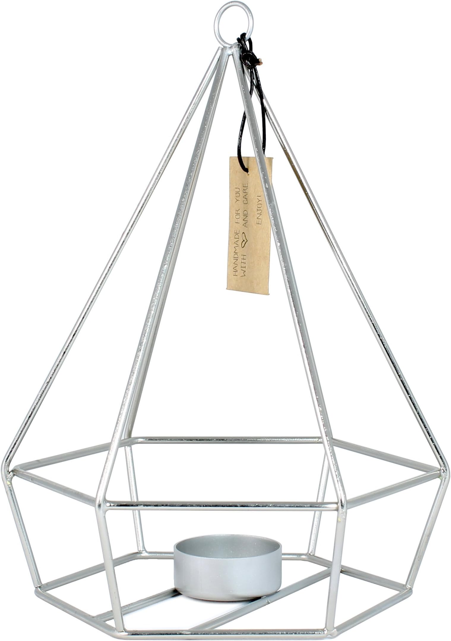 T-LIGHT HOLDERS DIAMOND shape - SILVER candle holders - 7.6 x 10.4 inch - geometric lantern candle holder - metal tea light holders - TRENDY DESIGN candle holder (7.6 x 10.4 inch, Silver)
