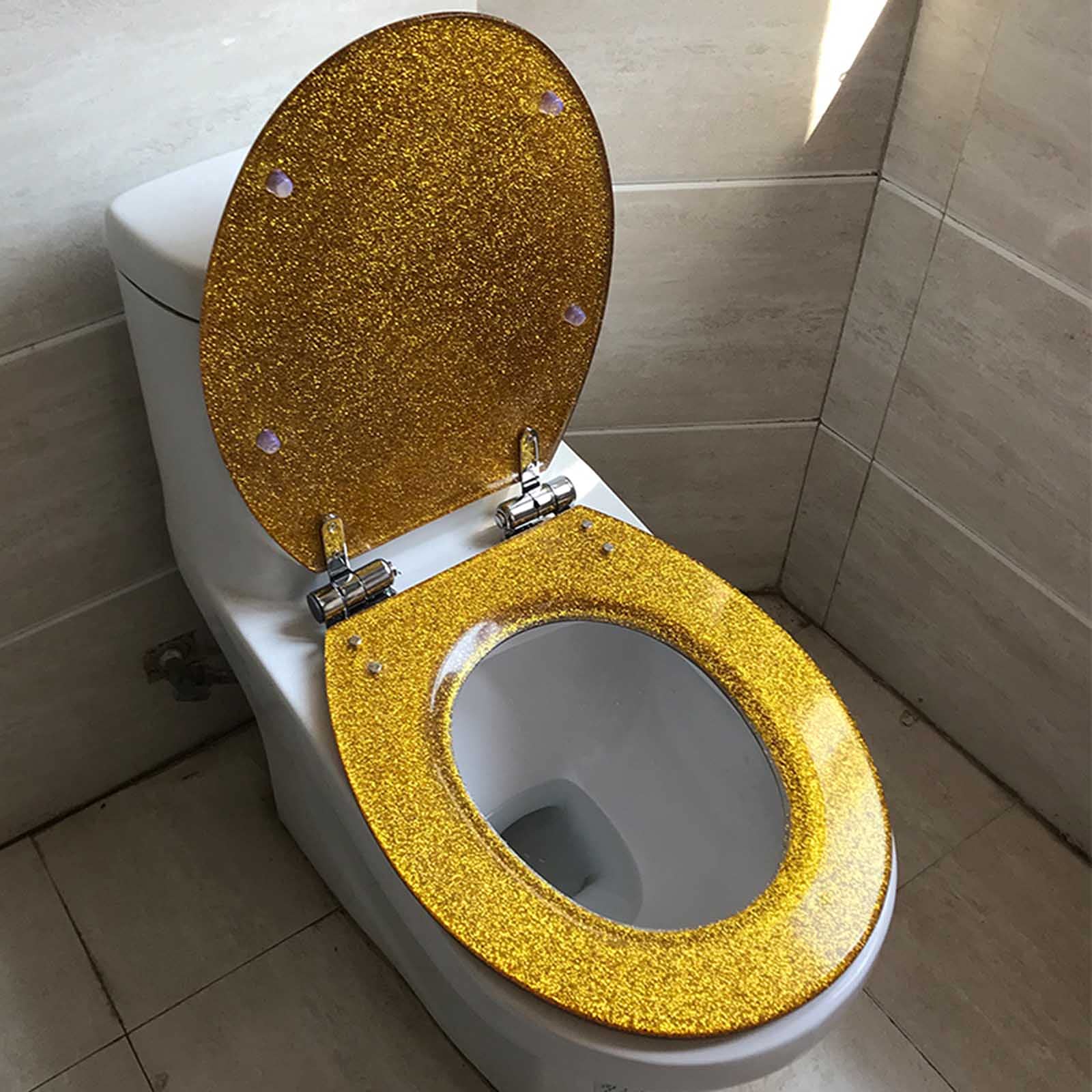 Abattant de WC en résine pailletée anti-claquement, facile à installer et démonter, doré