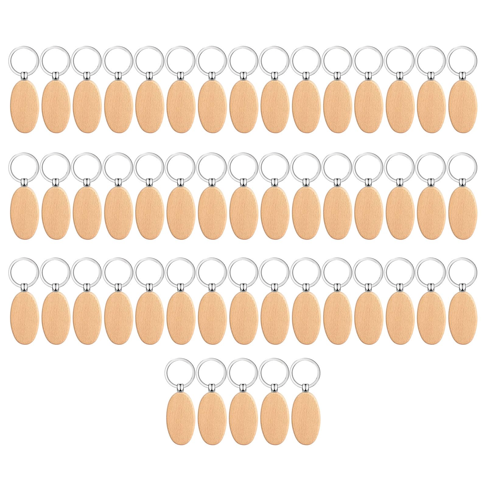 Chenpaif Schlüsselanhänger aus Buchenholz, 50 Stück, rechteckig, rund, oval, Holzgravur, DIY-Schlüsselanhänger-Set, 3#, 5.5cm, Holz