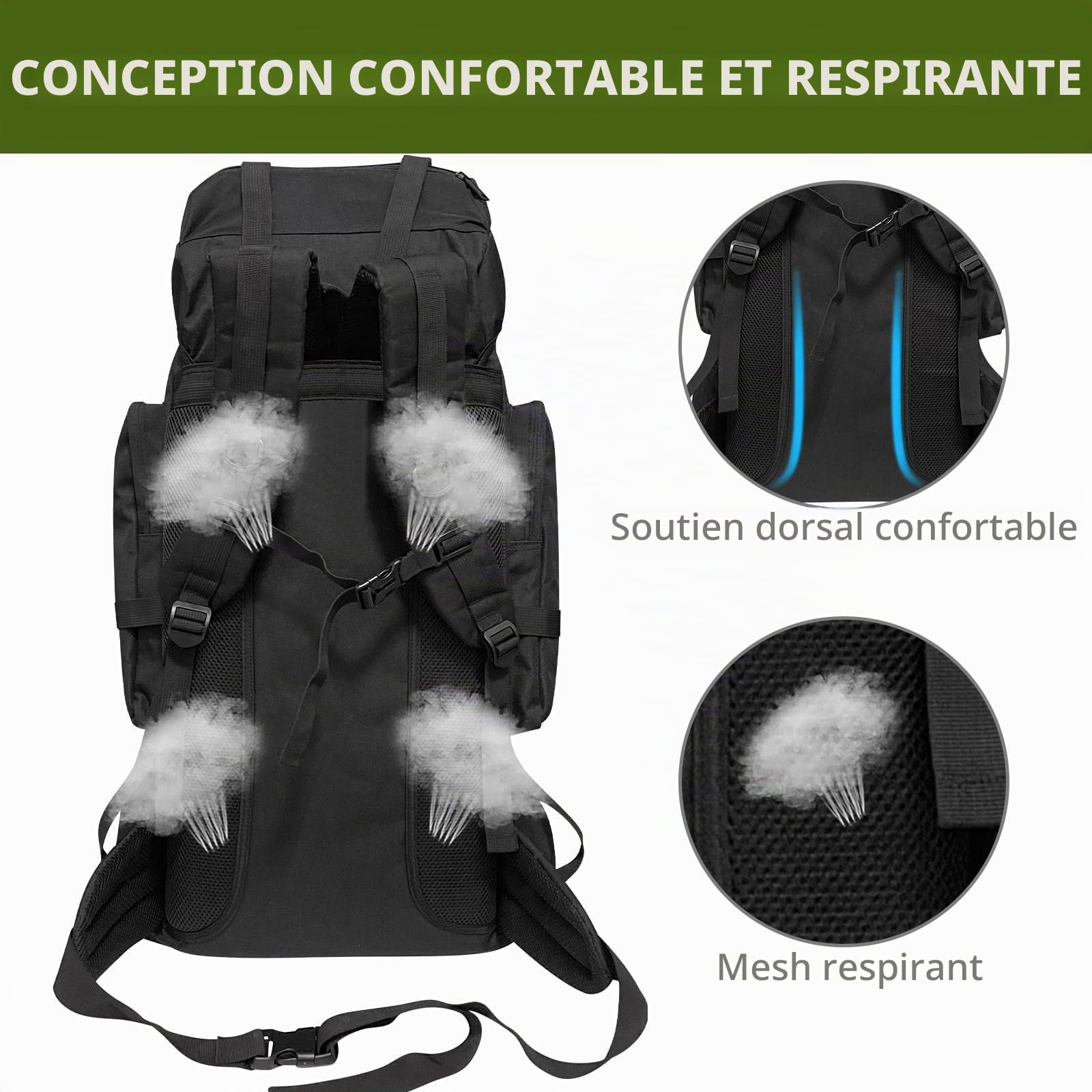 Sac à dos de randonnée, sac à dos tactique militaire Molle de 80 L, sac à dos de camping avec compartiment à chaussures, sac à dos léger pour homme, sac à dos de voyage, sac à dos de survie sac
