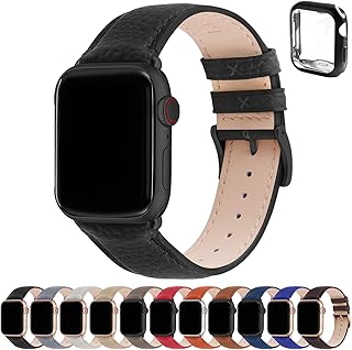 Fullmosa Bands Compatible for Apple Watch Band 38mm 40mm 41mm 42mm 44mm 45mm with Case Genuine Leather Replacement Bracelet Strap Compatible iWatch SE/SE2 Series 9 8 7 6 5 4 3 2 1 Men and Women, 42mm 44mm 45mm,Black + Gunmetal Buckle