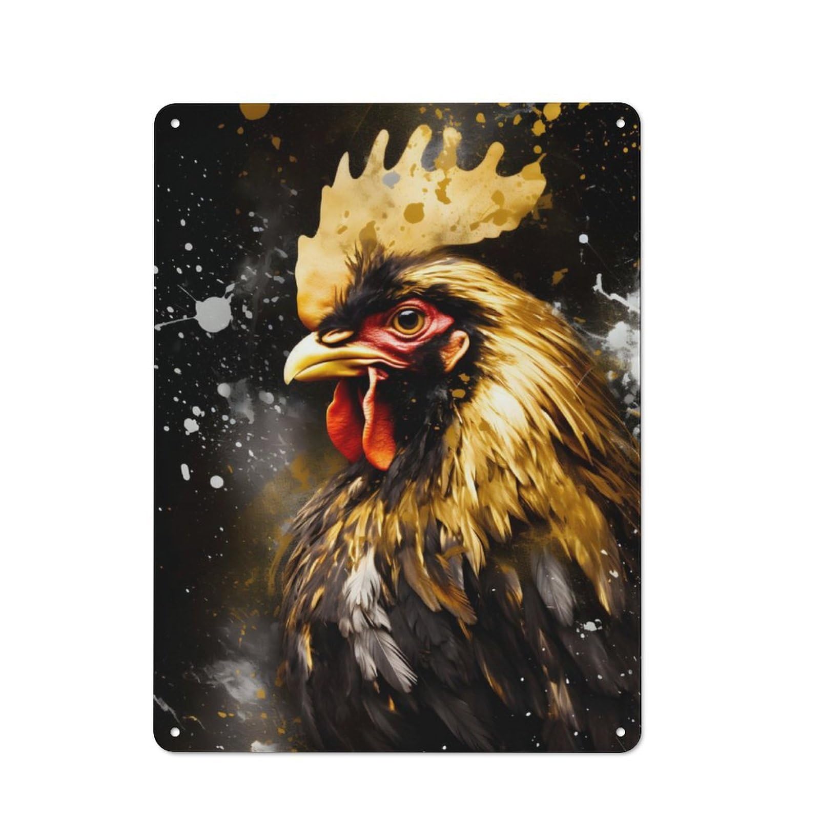 Tin Sign 40x30cm with Golden Rooster Portrait for Hallway Wall, Retro Decor, Suited to Hallway Decor Lovers