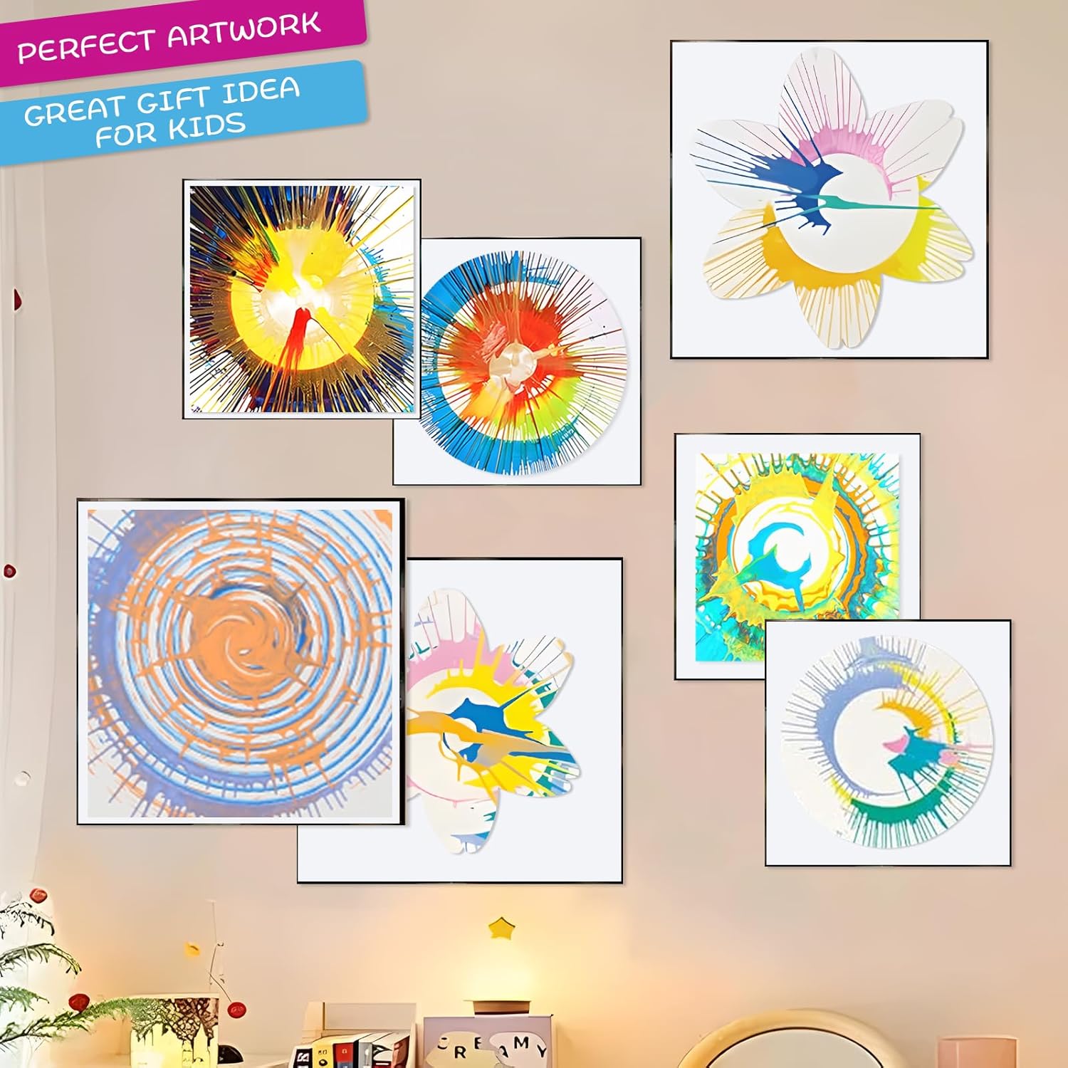 Wings Giant Spin Art Machine Variable Speed, Battery Operated Spinner - Paint Spinner with Splatter Guard, Washable Paint, Spin Art Kit, Art Design Card, Stem Toys, Kid Arts and Crafts, Girls Boys