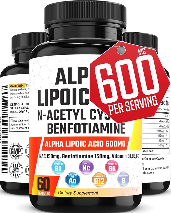 Alpha Lipoic Acid 𝟔𝟎𝟎𝐦𝐠 NAcetyl Cysteine 150mg Benfotiamine 150mg