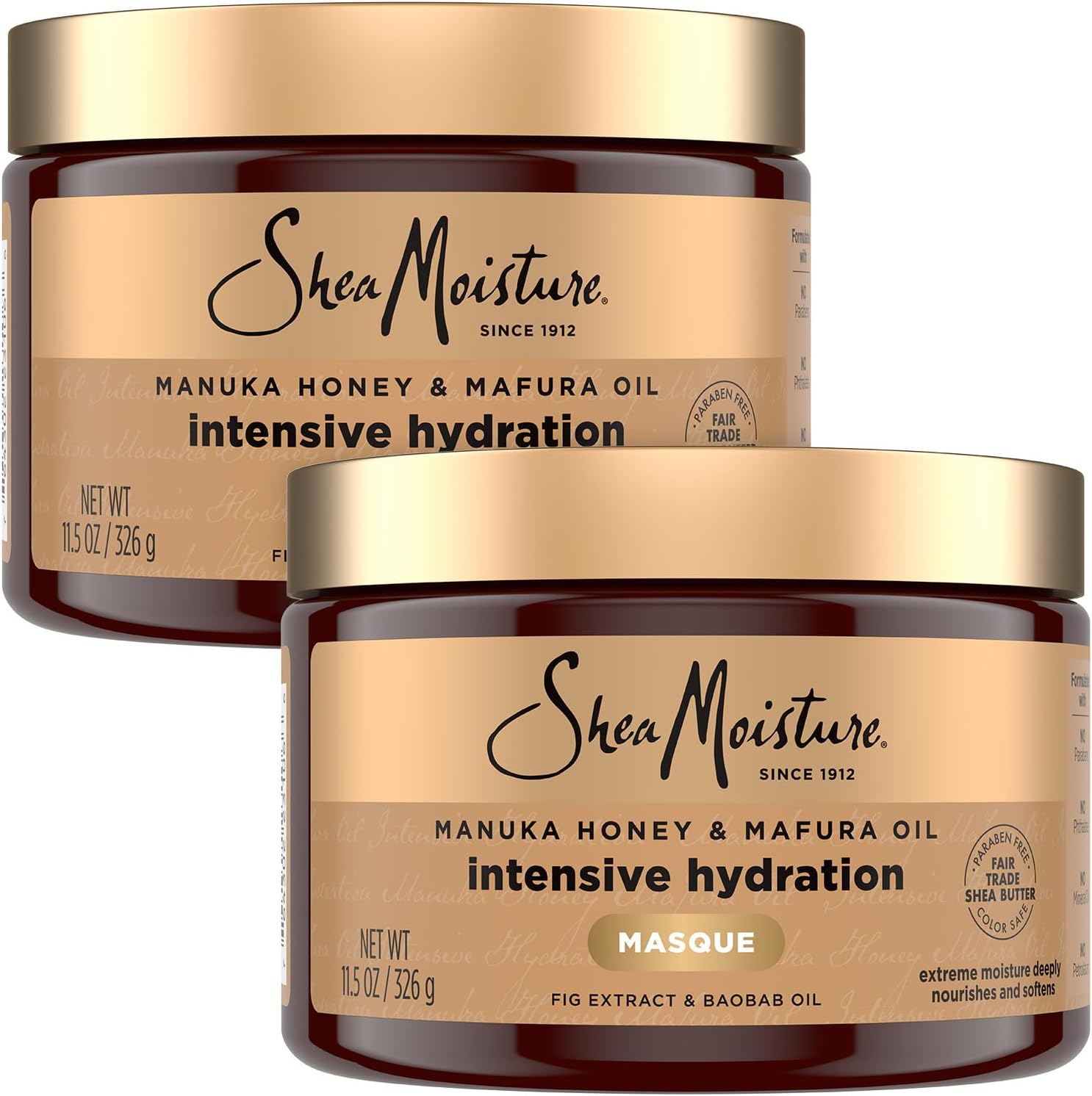 Hair Mask, Manuka Honey & Mafura Oil Intensive Hydration Masque 2-Pack for Revitalizing Extra Dry, Damaged Hair, Frizz Control, 12 Oz Ea