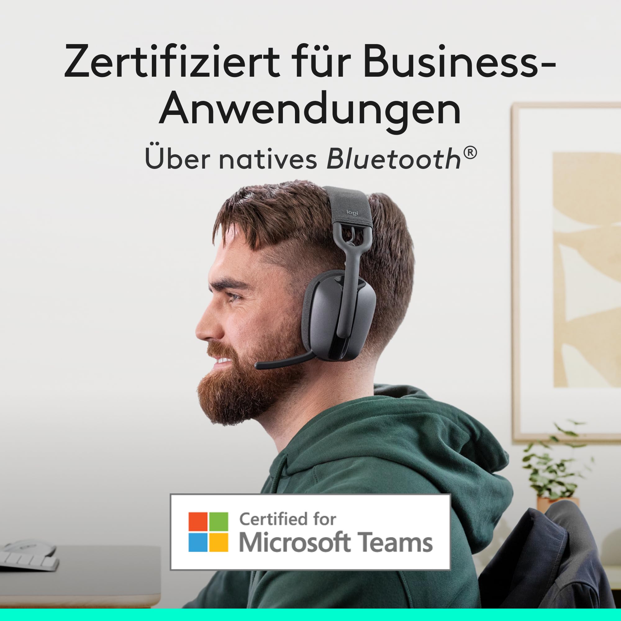 Logitech Zone Vibe Wireless Bluetooth-Kopfhörer mit Mikrofon mit Geräuschunterdrückung, Zertifizierung für Microsoft Teams über Natives Bluetooth, Mac/PC - Graphit