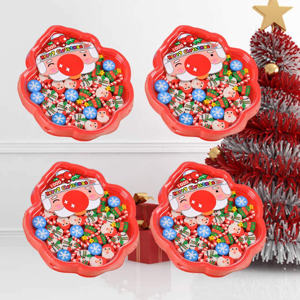 PerKoop 200-teiliges Set Weihnachts-Motivations-Radiergummis – Weiß, 8 Designs – Großpackung Für Schüler, Lehrer, Büro