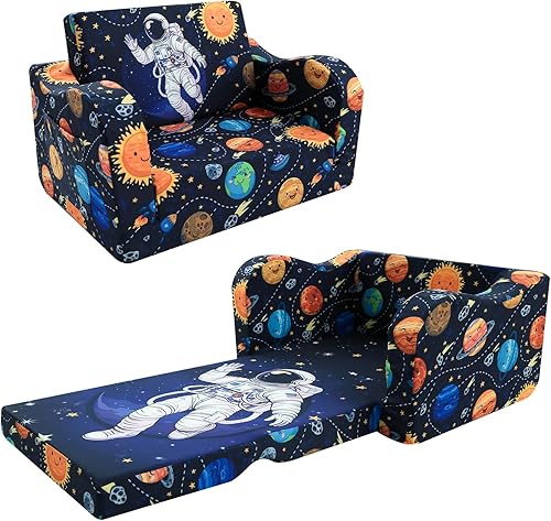 Miniatura 140 de MeMoreCool Sofá de dinosaurio para niños, silla plegable para niños pequeños, sofá cama convertible que brilla en la oscuridad, salón plegable para