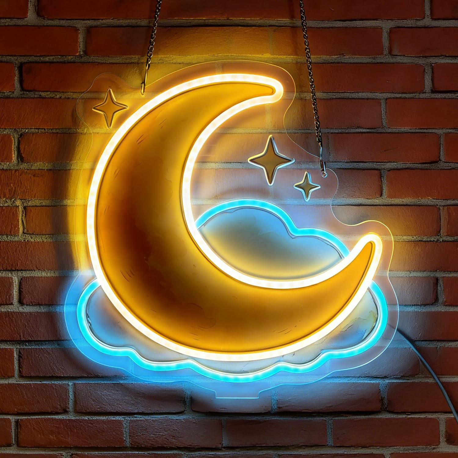 Letrero de neón con luces LED de luna y estrella, luces de nube iluminadas, cielo estrellado, letreros de neón con base para dormitorio, dormitorio, pasillo, garaje, bar, sala de juegos, cueva, para