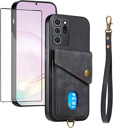 Asuwish Funda para Samsung Galaxy Note 20 Ultra 5G, funda tipo cartera con protector de pantalla de vidrio templado y soporte para tarjeta de