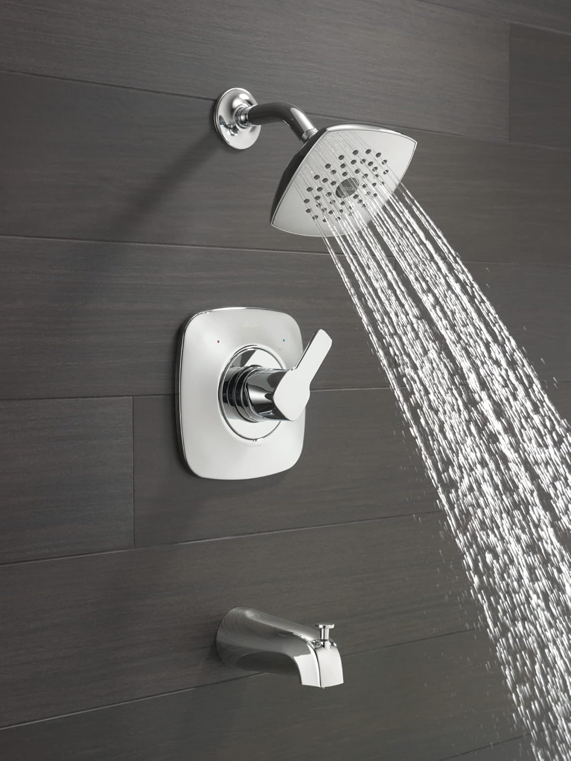 Delta Faucet Modern 14 Series Matte Black Shower Faucet, Tub and Shower Trim Kit with Single-Spray Touch-Clean Black Shower Head, Matte Black T144339-BL-PP (Valve Not Included) - - 