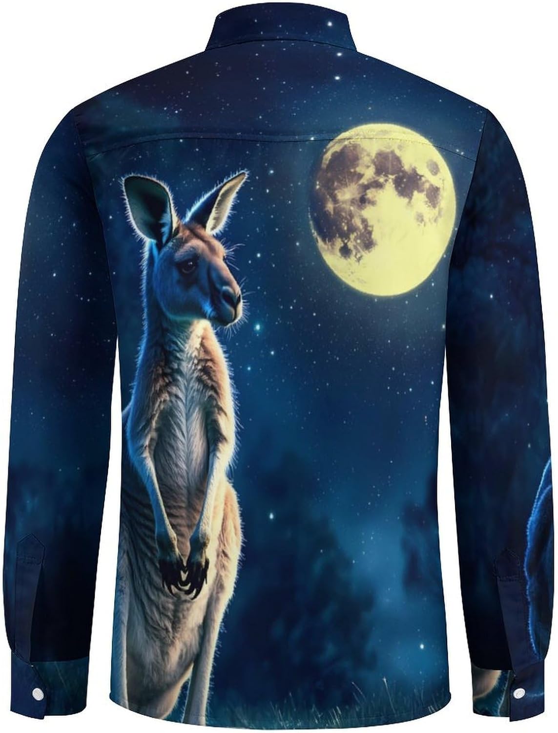 Funny Kangarooes Moon Long Sleeve Shirts Casual Dress Shirt Button-down T-shirts for Men
