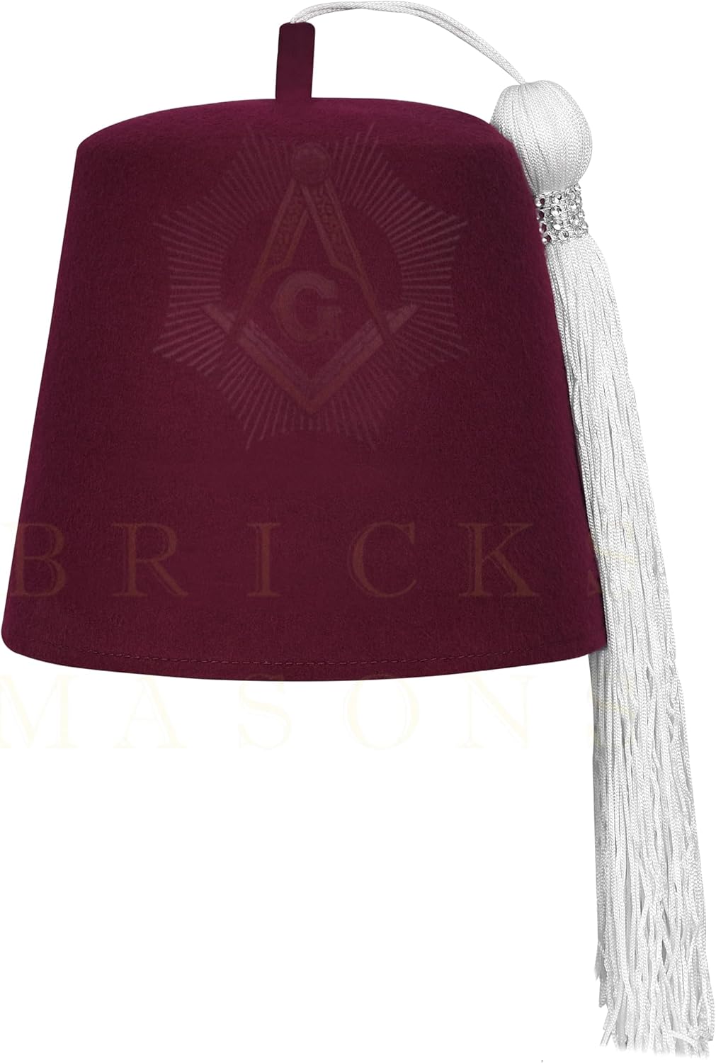 Bricks Masons Masonic Plain Fez Hat - Maroon Wool with Various Tassel Colors