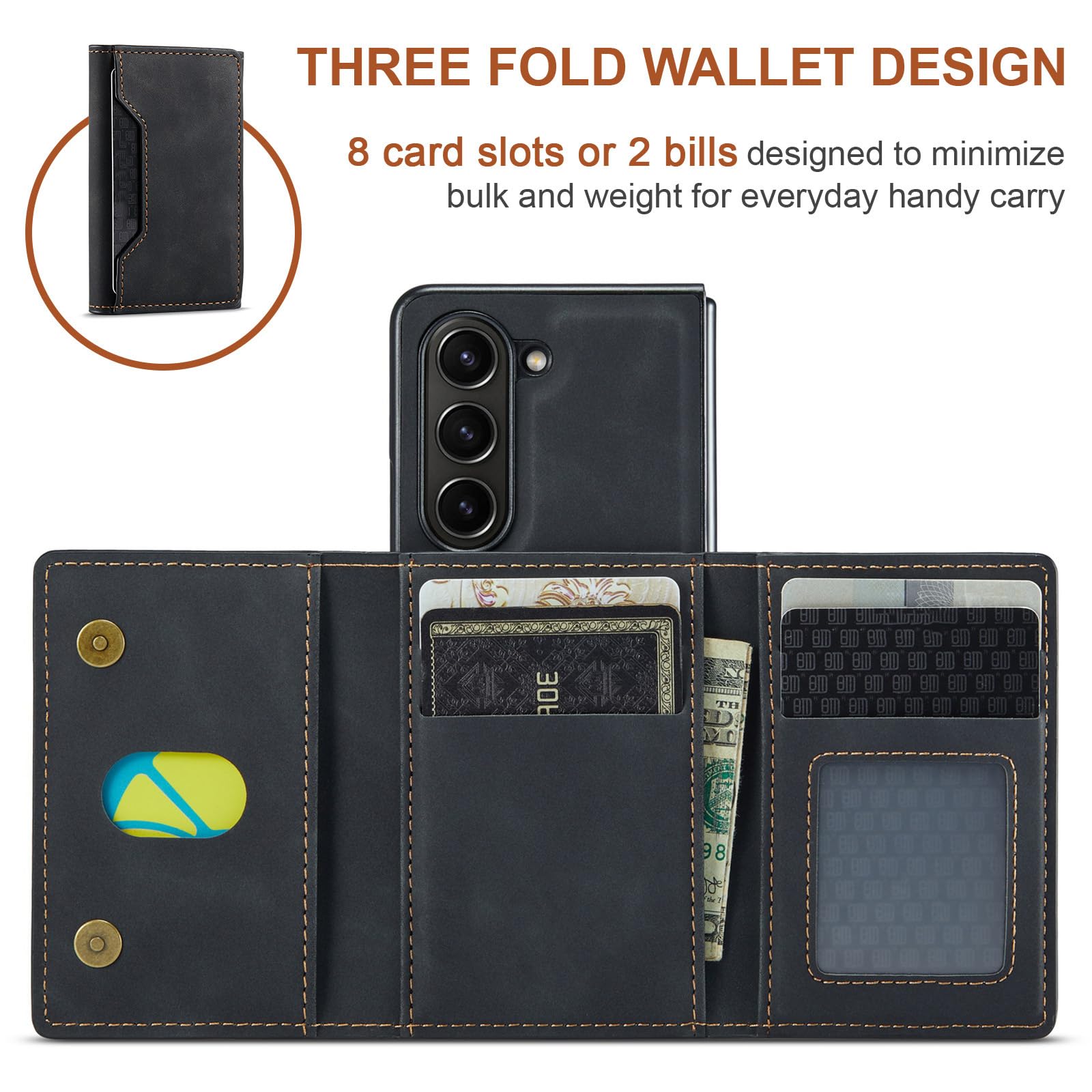 Custodia Magnetica For Samsung Galaxy Z Fold 8 Ultra, Cover In Pelle Business Retrò Con Funzione Cavalletto Custodia A Portafoglio Staccabile(Black)