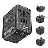 Universal Travel Adapter 30W GaN, KEY POWER All-in-One International Power Adapter with 2 USB-C & 1 USB-A, Worldwide Plug Converter for EU/US/UK/AU in 200+ Countries