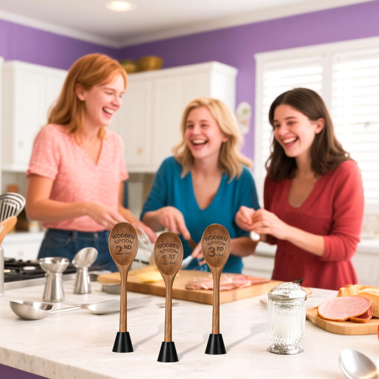 3PCS Wooden Spoon Award Trophies Set 6.93"L Funny Chili Cook Off Prize Laser Engraved Pepper Event Winner Decoration Medal with Removable Base for Food Baking Contest Competition Party Supplies - Image 5