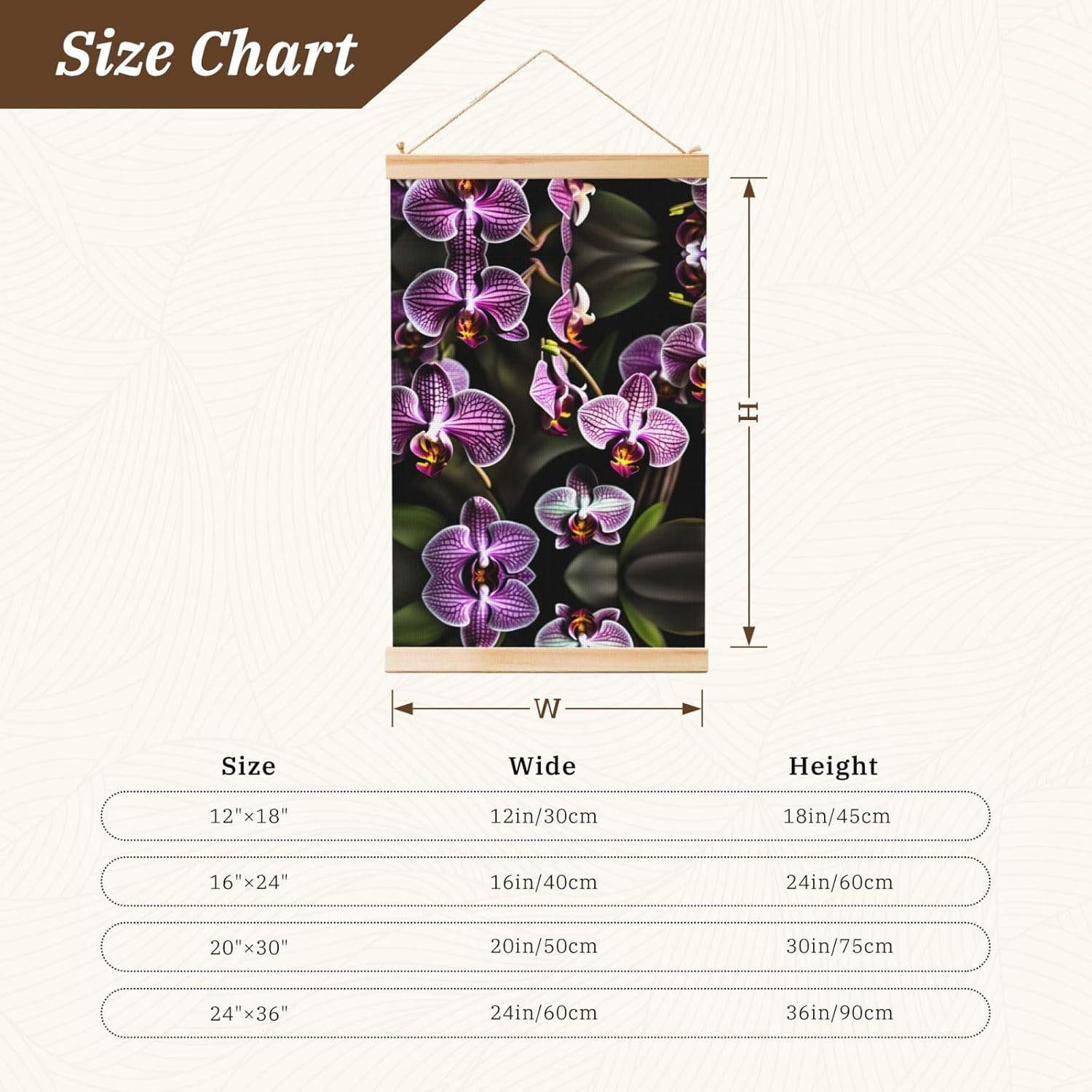Purple Orchids Print Print Poster Hanger,Hanging Poster, Poster Frame,Wood Poster Hanger, For Wall Hanging