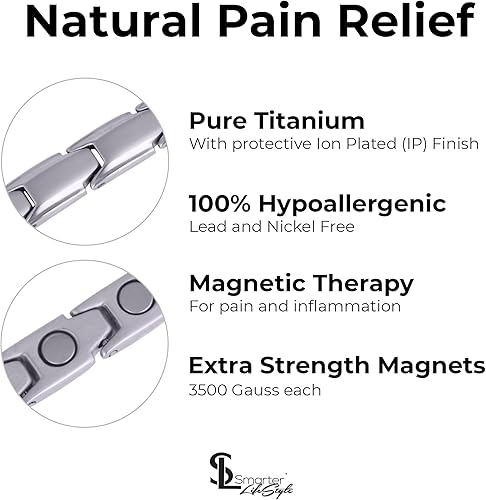 Miniatura 8 de Smarter LifeStyle Elegante pulsera magnética de titanio para mujer, longitud ajustable con herramienta de tamaño para un ajuste perfecto, pulsera