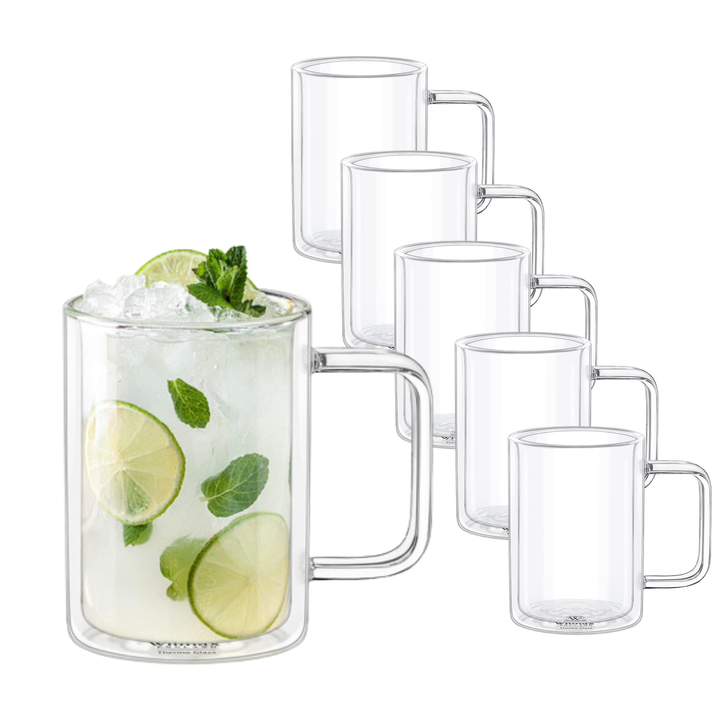 Wilmax Doppelwandig Thermogläser Fassungsvermögen: 400ml - Kaffeetassen Cappucino Latte Macchiato Espresso Mokka Tassen - Kaffee-Gläser 6 SET