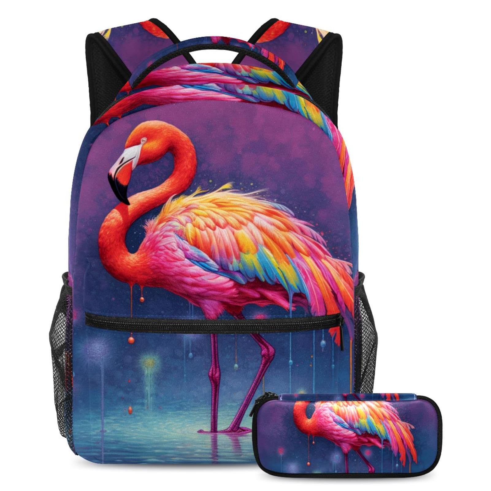Ensemble cartable Flamant rose avec trousse grand format pour l'école - 2