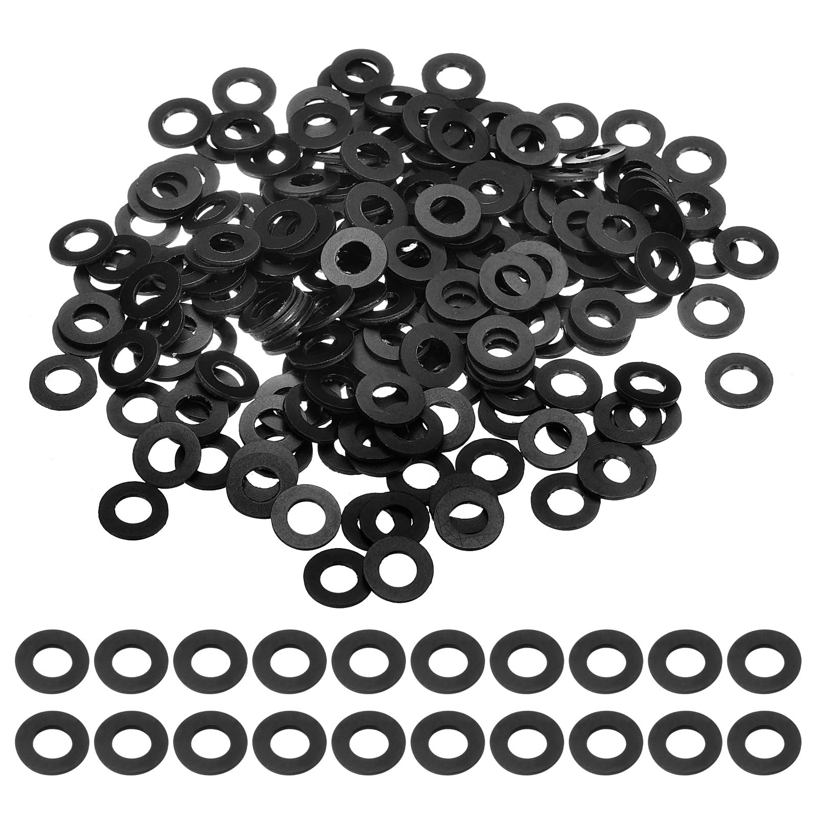 sourcing map 240 Pcs M5 PVC Flat Washers 5mm ID 10mm OD 1mm Thick Plain Washer Grommets Plastic Sheet Gasket Fastener Sealing Spacer Gasket Ring Water Hose Washers, Black