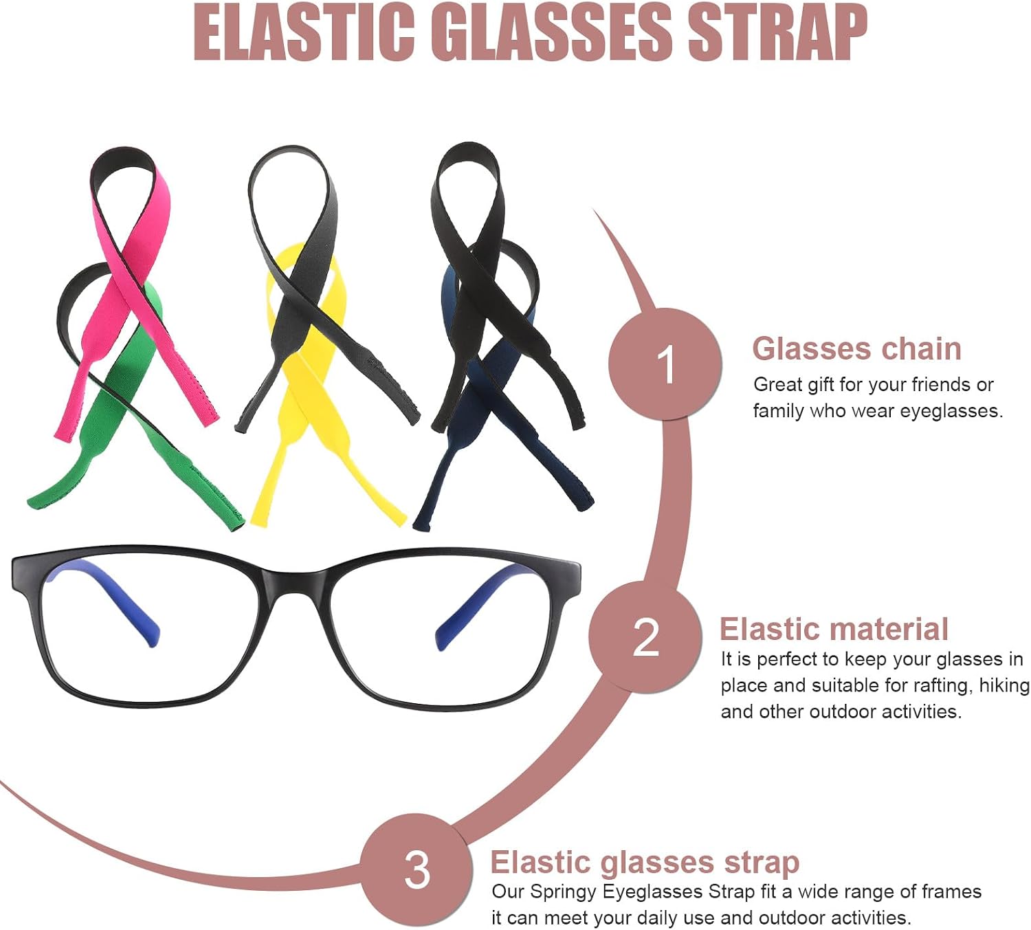 Toddmomy 6pcs Eyeglass Lanyard Strap Set with Adjustable Eyewear Retainer Cord for Swimming, Skiing, Outdoor Sports, Multi-color Sturdy Safety Glasses Chain