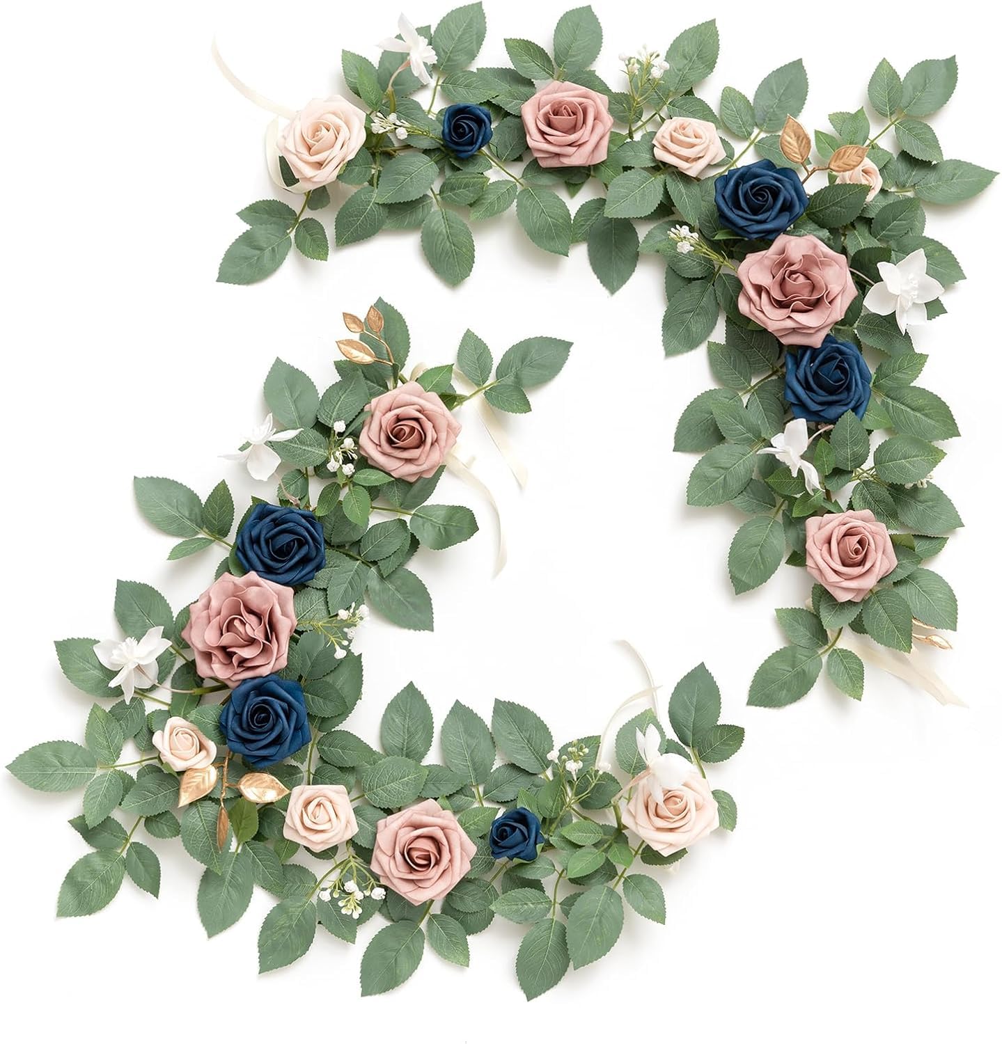 Ling's moment 2Pack 2ft Artificial Flowers Garland Dusty Rose & Navy Blue Lantern Flower Centerpieces Wedding Aisle Decor Chair Flowers Arch Floral for Signs DIY Table Wall Window Cake Decoration