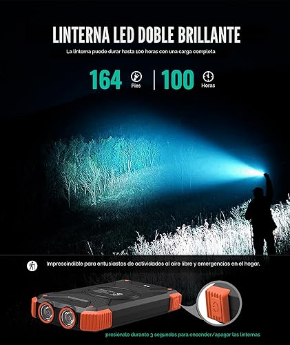Miniatura 7 de Blavor - Paquete de batería externa solar, cargador inalámbrico Qi de 10,000 mAh, entrada y salida tipo C, linterna doble superbrillante, brújula