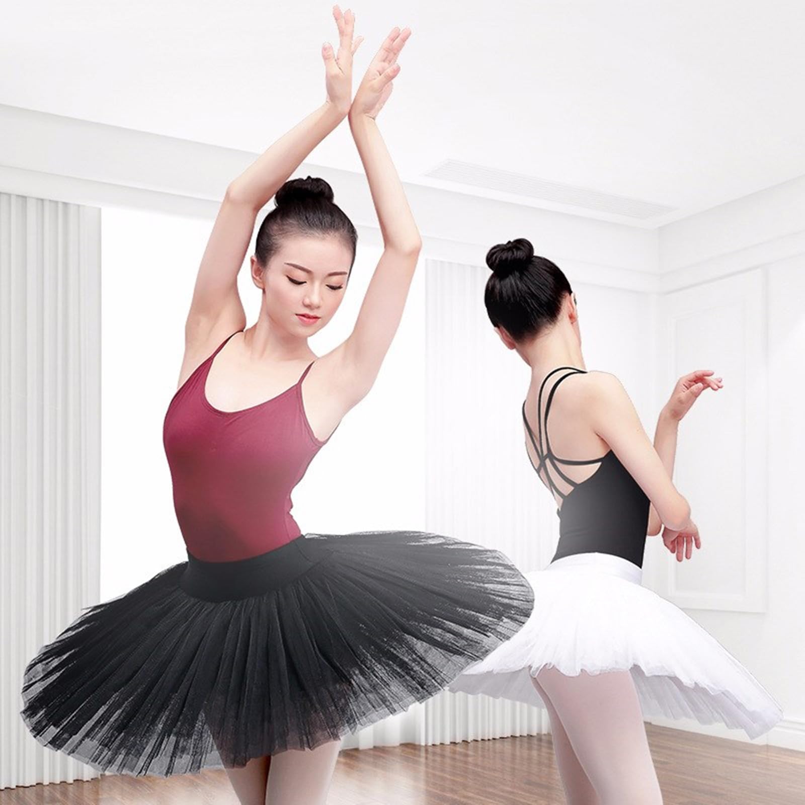 Falda tutú de tul con cintura elástica de 7 capas, falda de ballet para panqueques, bragas integradas para entusiastas del cosplay, falda tutú de panqueques, blanco, M