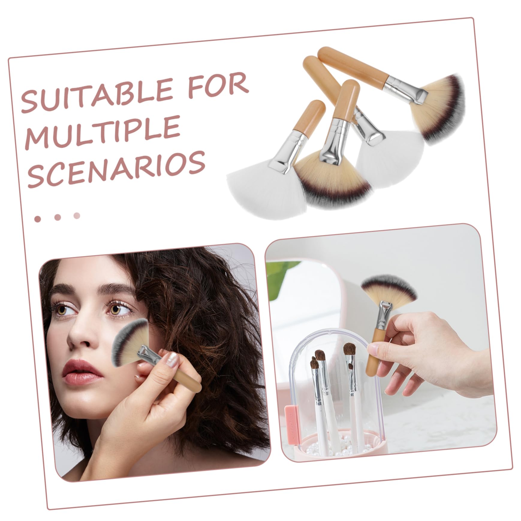 LALAFINA 2sets Quality Makeup Brushes Long and Short Handle Brushes Fan for Powder Foundation and Concealer Beauty Tool 4pcs*2