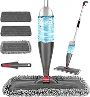 Esfregão Spray para Limpeza de Chão com 3 Peças Laváveis - Esfregão de Microfibra Seca Úmido com Garrafa Recarregável de 800 ml para Cozinha, Piso de Madeira de Madeira Laminada, Pisos Cerâmicos Limpeza de Poeira