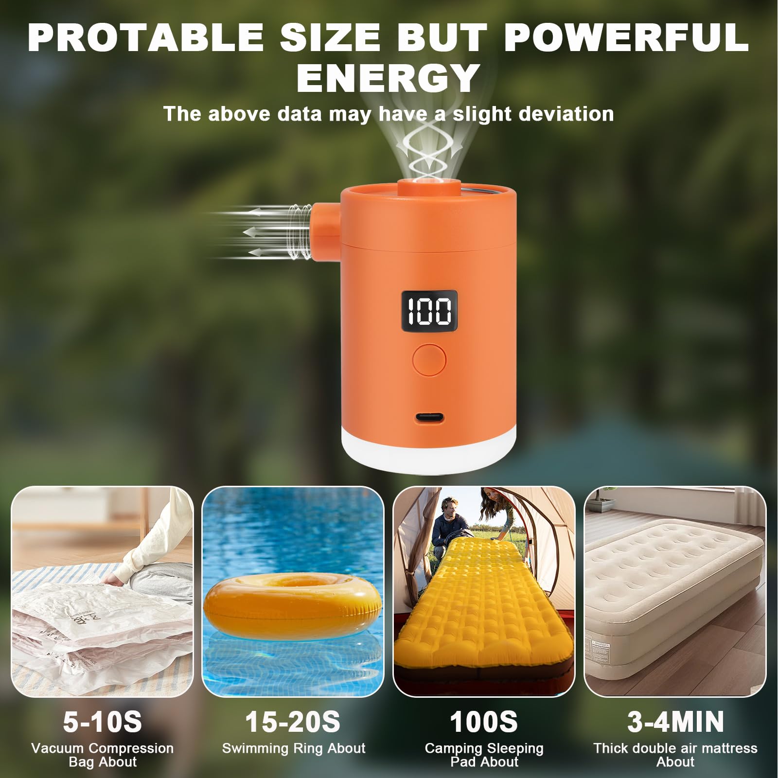 Elektrische Luftpumpe Pumpe Akku: Minipumpe Wiederaufladbare Batterie leicht und ultraschnell aufblasen und entlüften Mini Portable Electric Air Pump,Ideal für Pool Luftmatratze Schwimmring
