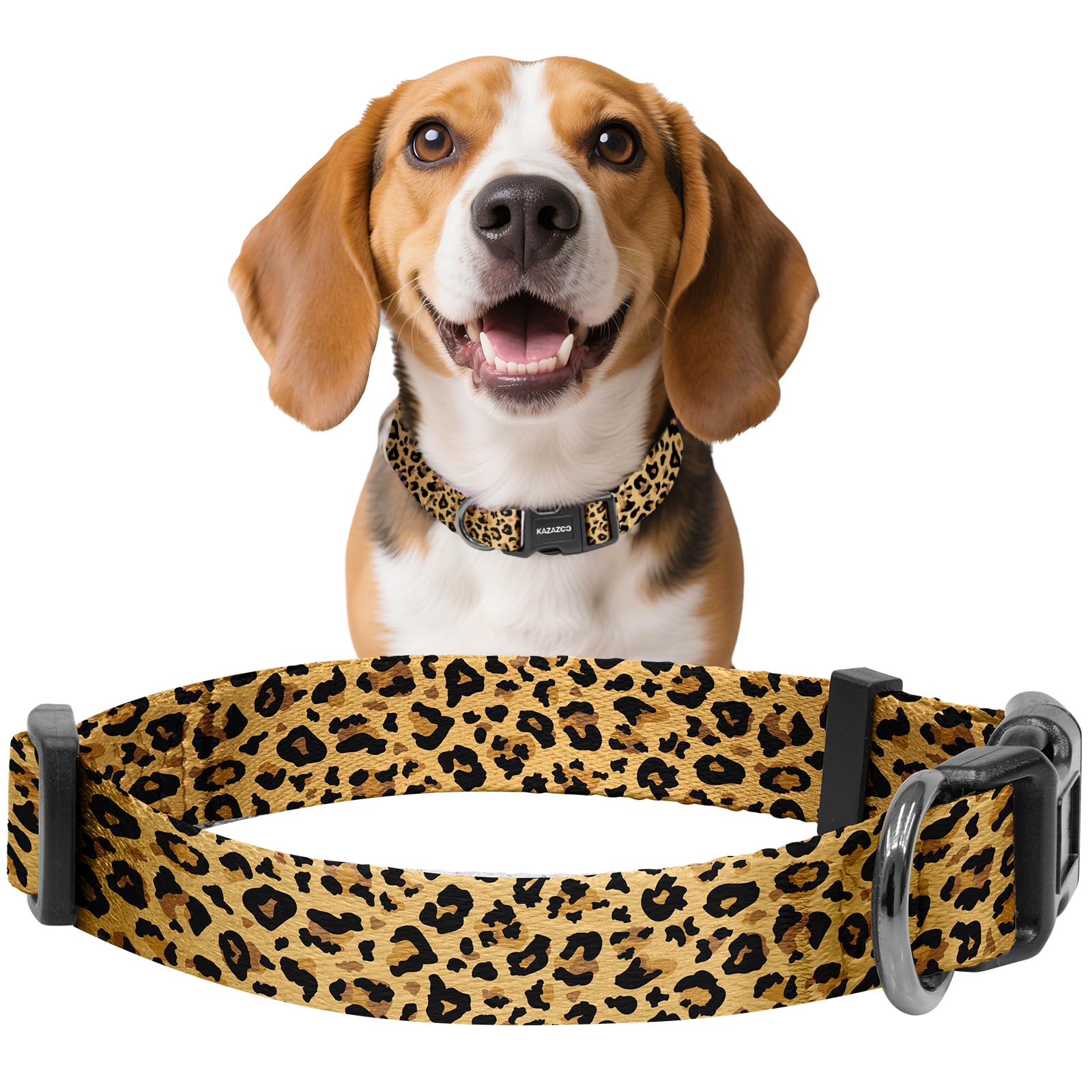 Kazazoo Dog Collar Cute and Soft Nylon Puppy Collar for Boy and Girl Dogs, Adjustable Dog Collars for Medium Dogs, Brown Leopard-M