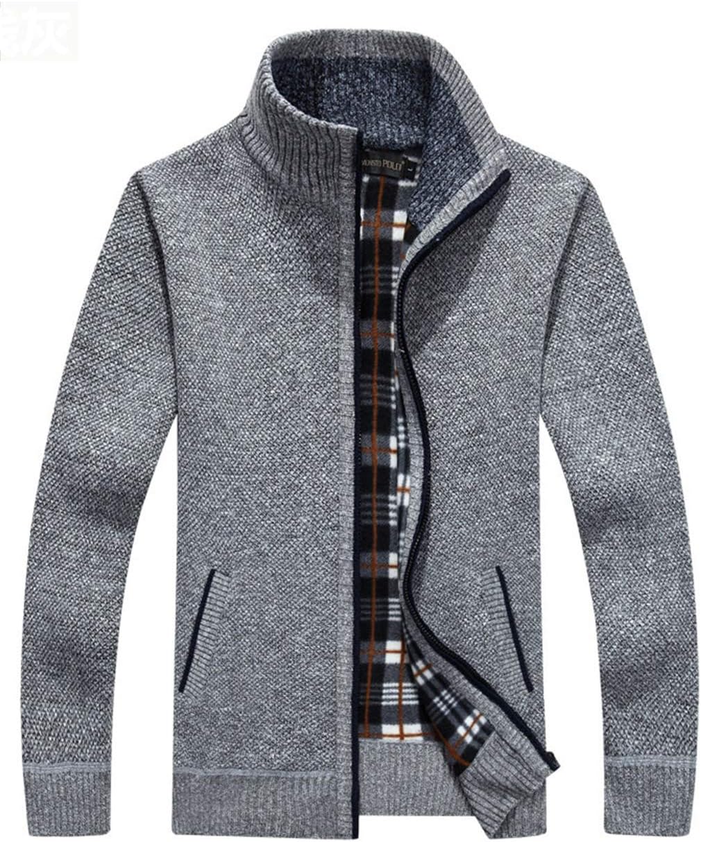 Msmsse Men's Zip Thick Knitted Cardigan Sweaters with Pockets Grey US L