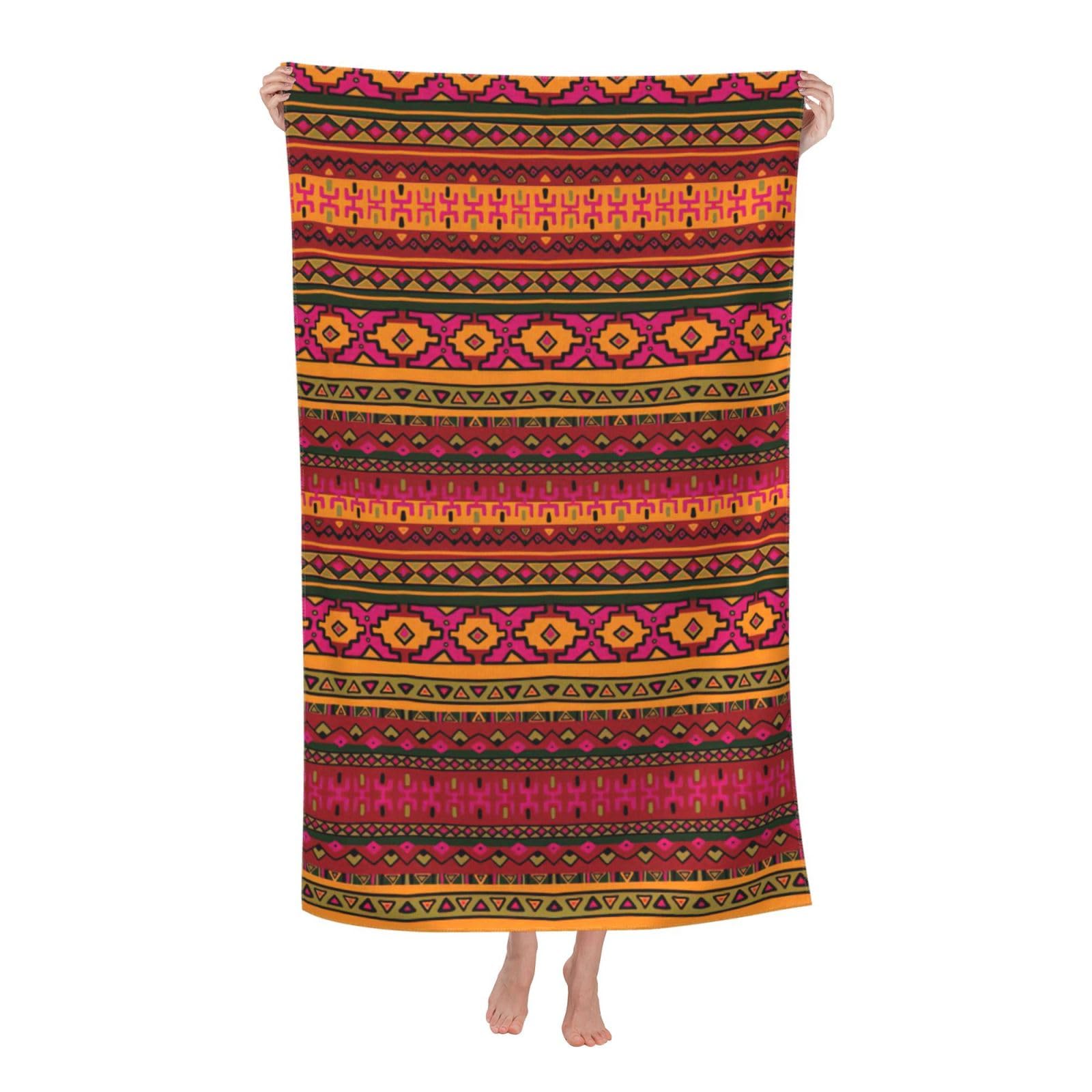 KPXXAQT Mexican Folk Art Boho Print Oversized Adult Beach Towel Quick-Dry Travel Swimming Camping Outdoor Adventures