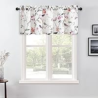 Vista 218 de VOGOL Cenefas con patrón de pájaros para ventanas de cocina, cenefa texturizada de lino con estampado floral y pájaros para ventanas pequeñas