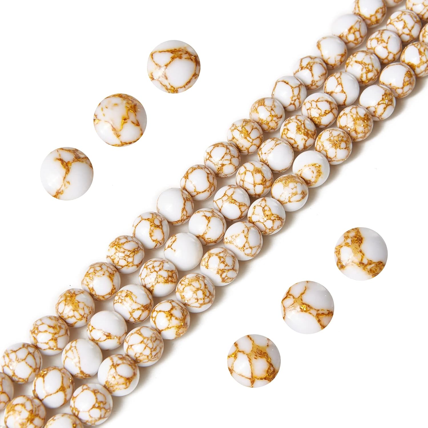 60pcs 6mm White Howlite Gold Spun Beads Natural Gemstone Beads Round Loose Beads for Jewelry Making - Image 4