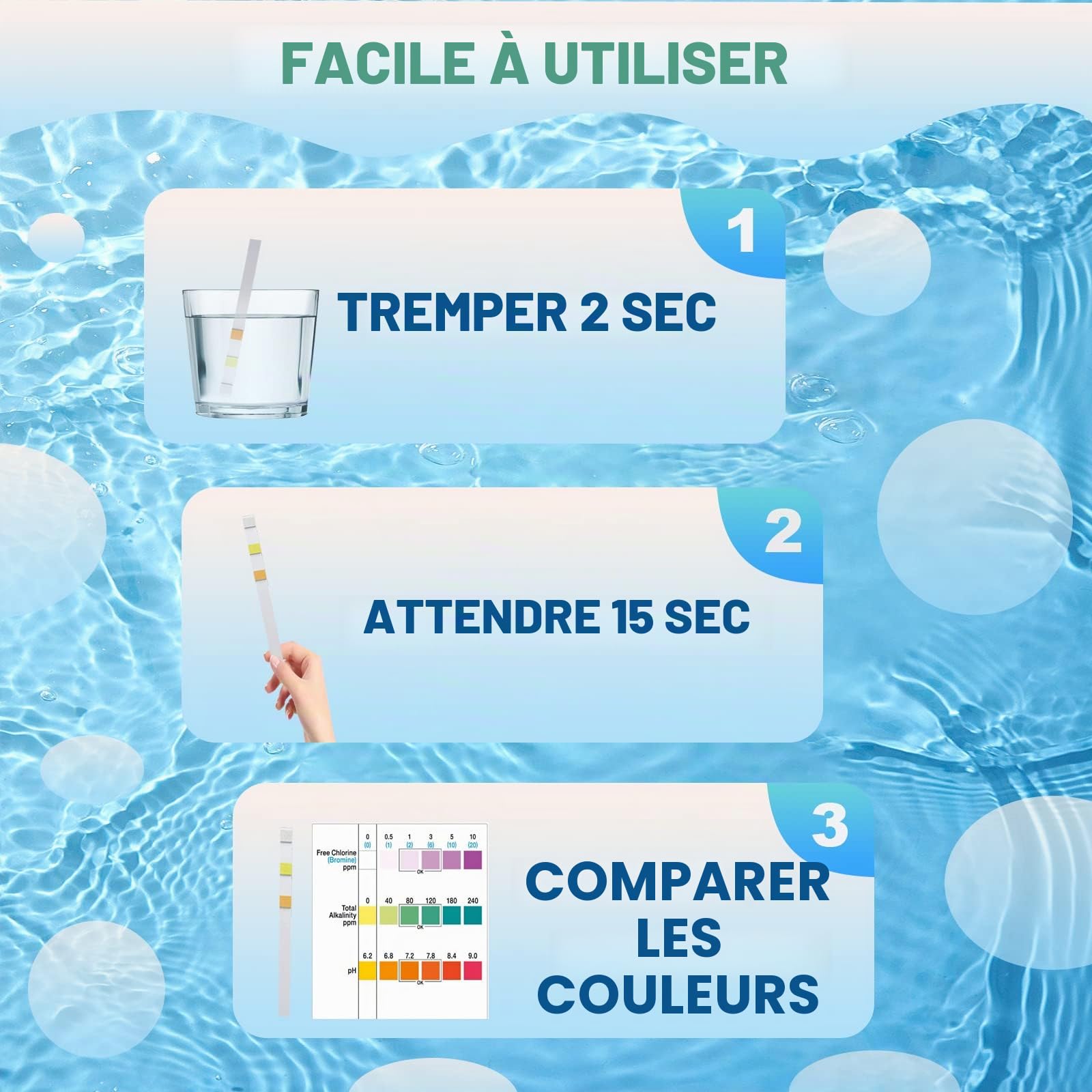 Bandelette pH, 100 Bandelettes Test Piscine, Plage De Mesure 1-14, Test pH rapide pour Piscines, eau potable, eau avec analyse sol, laboratoires, aquariums