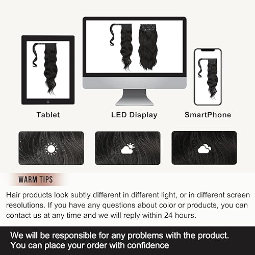 Miniatura 7 de Flufymooz Juego de 4 extensiones de cola de caballo media arriba y media plumón, extensiones de cabello sintético suave para mujer, extensiones de