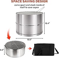 Vista 4 de HGD Fogata sin humo de 20 pulgadas para exteriores, fogata portátil sin humo para acampar con bolsa de viaje, estufa de leña de acero inoxidable