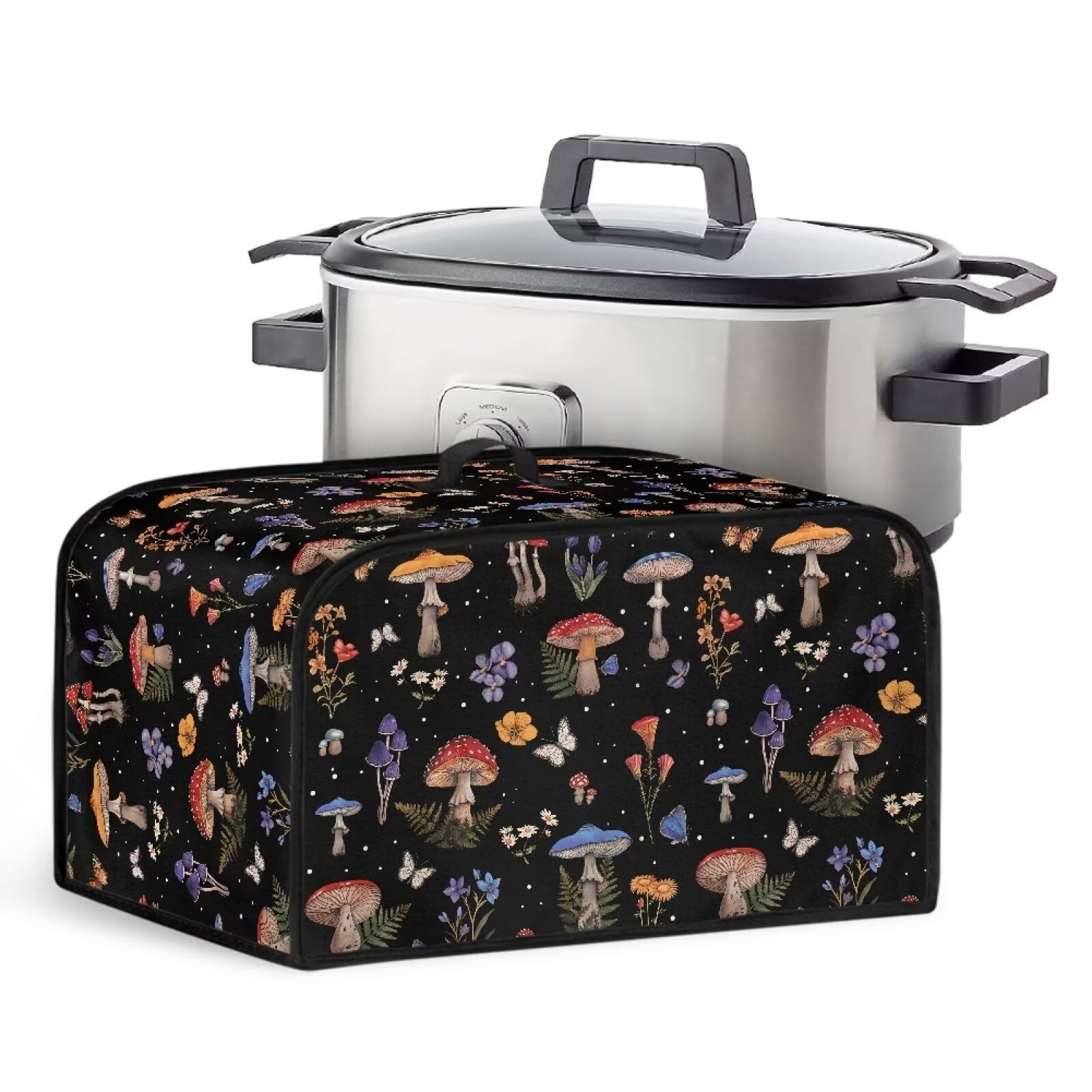 TODIYADDU Floral Mushroom Slow Cooker Dust Cover Starry Butterfly Air Fryer Cover with Handle and Storage Pocket for