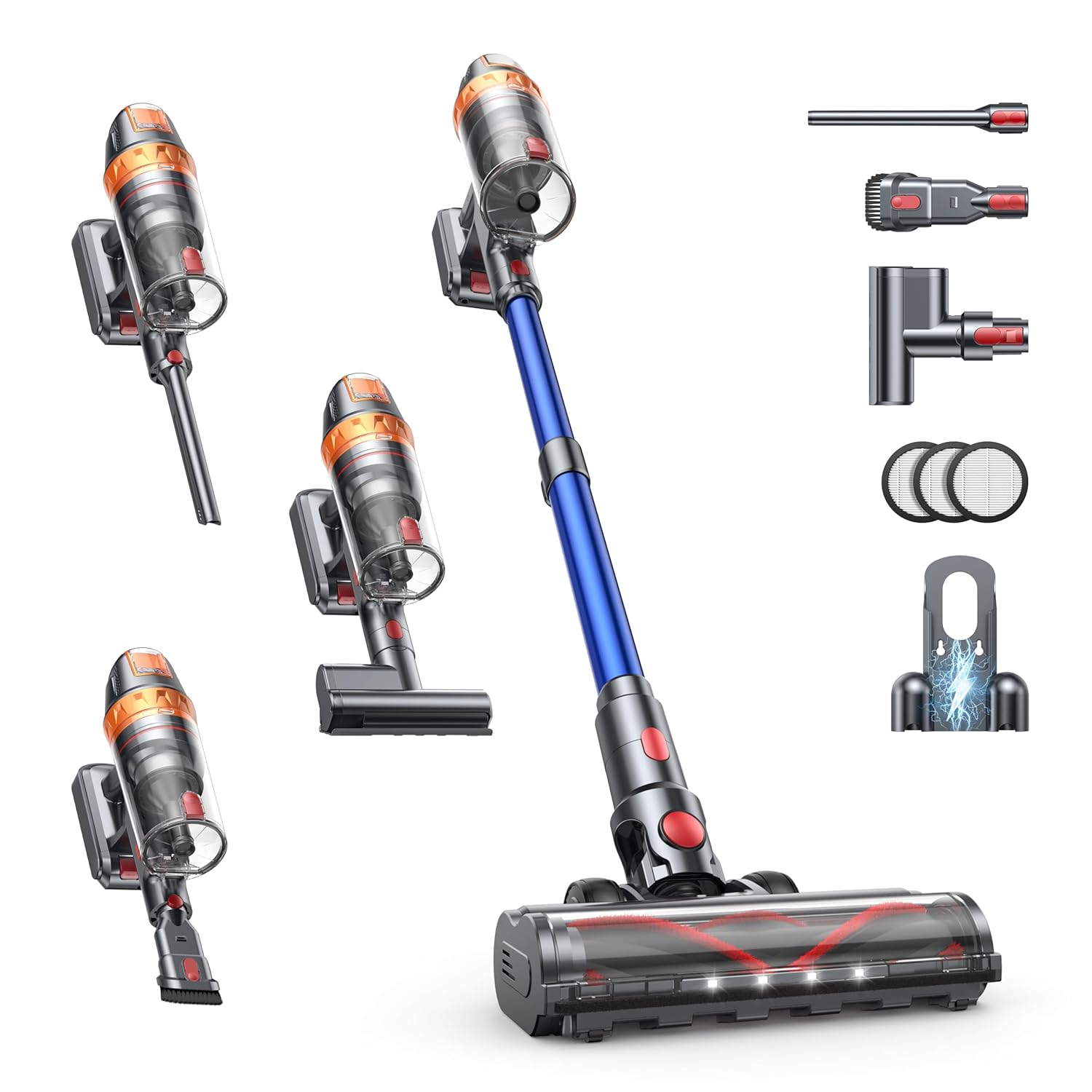 Cordless Vacuum Cleaner 600W with Extra Mattress Cleaning Tool 45KPA Stick Vacuum Cleaners for Home 60 Mins Runtime