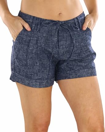 ToBeInStyle Womens Solid and Multi-Stripe Woven Paperbag Shorts