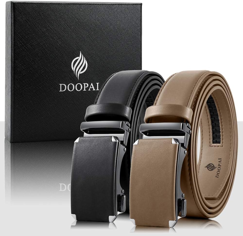 DOOPAI Men's 2 Pack Ratchet Dress Belt - Adjustable 1 3/8" Genuine Leather, Size Length Can Be Cut, With Gift Box - Image 6