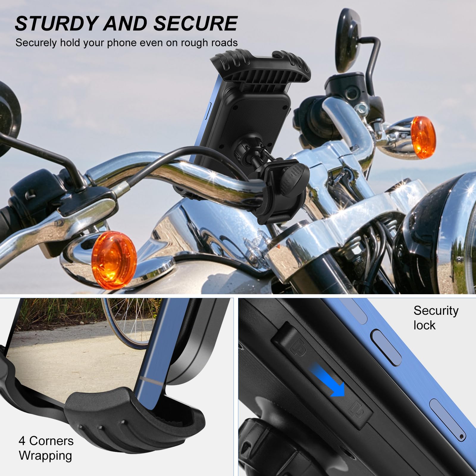 Soporte para teléfono de bicicleta, soporte para teléfono de motocicleta, soporte de teléfono de cuatro esquinas para bicicleta, soporte de teléfono de rotación de 360 grados, accesorios para