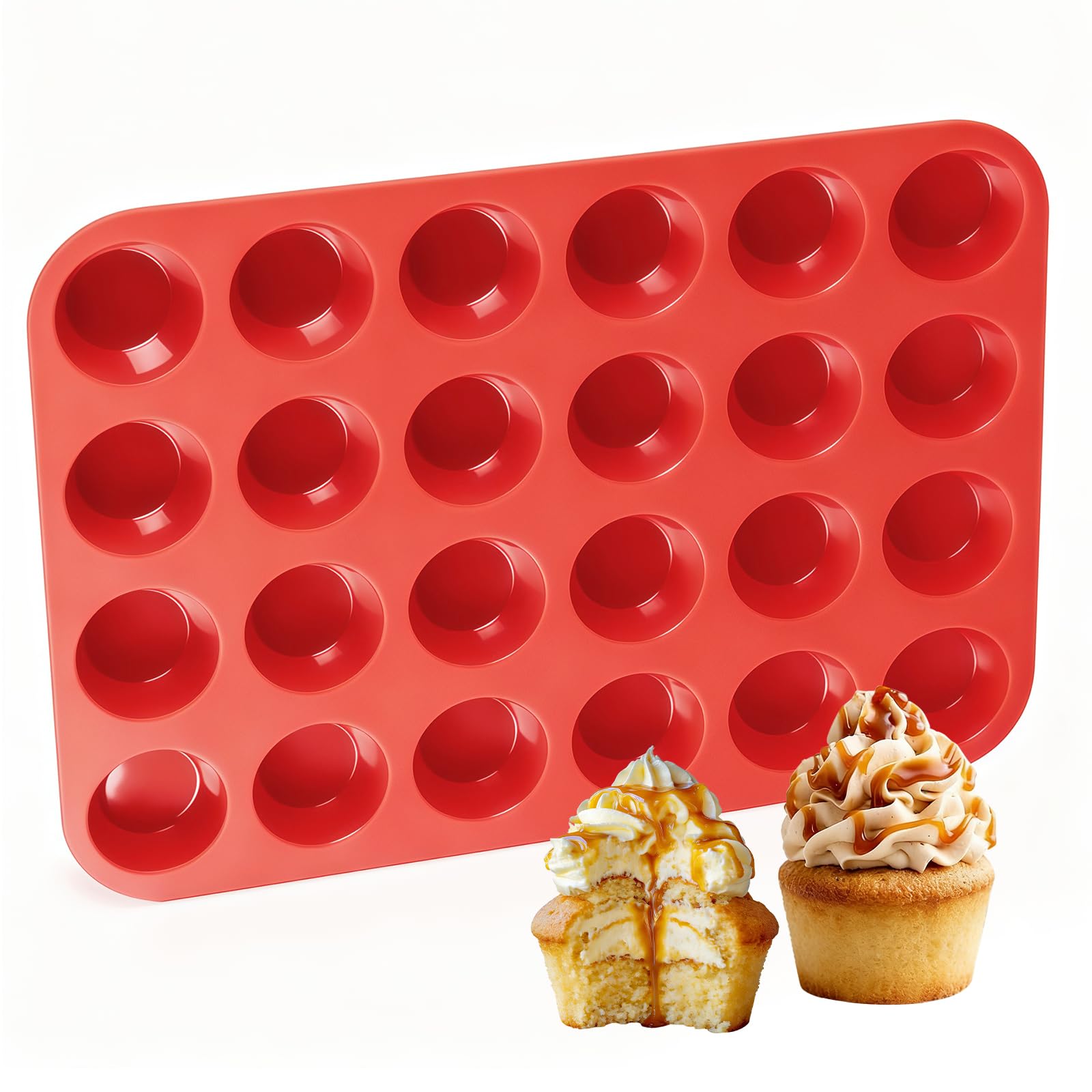 CAKETIME Silicone Muffin Pan Mini 24 Cups Cupcake Pan, Nonstick BPA Free Silicone Baking Pan 1 Pack