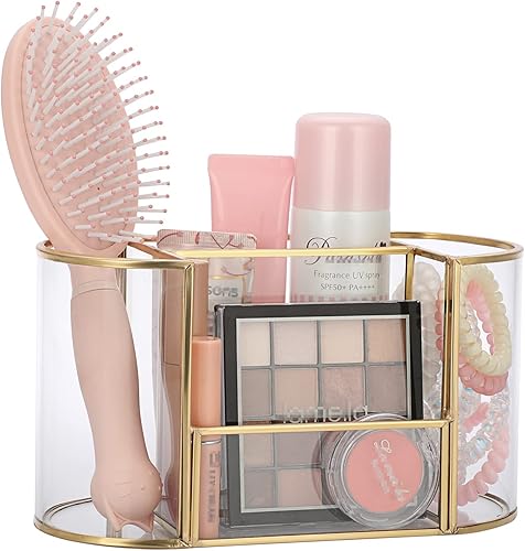 Miniatura 8 de Hipiwe Soporte dorado para brochas de maquillaje, 4 ranuras, organizador de brochas de vidrio, soporte de control remoto, soporte de bolígrafo,