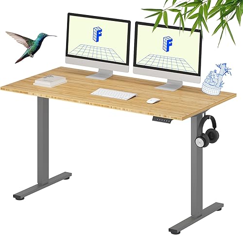 Miniatura 23 de FLEXISPOT EN1 Escritorio de pie de bambú, 48 x 24 pulgadas, escritorio eléctrico de altura ajustable para oficina en casa (marco negro + escritorio
